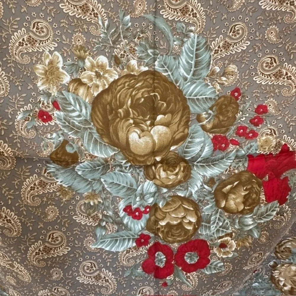Vintage Floral Silk Paisley Square Scarf Black Gold Red 30 Inch Accessory‎